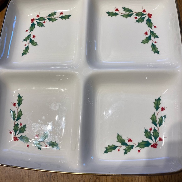 NEW discontinued LENOX HOLIDAY divided service Holly dish and NEW HOLIDAY bowl - Picture 3 of 8